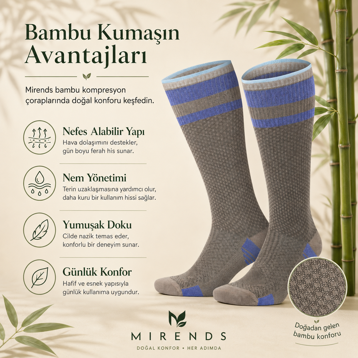 Bambu Destek Çorabı Beyaz