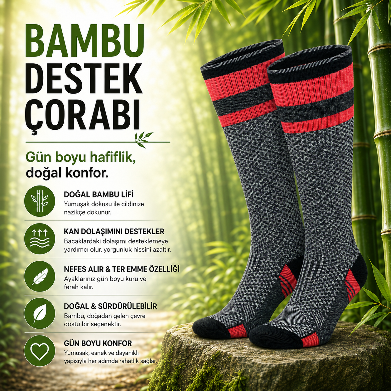 Bambu Destek Çorabı Siyah