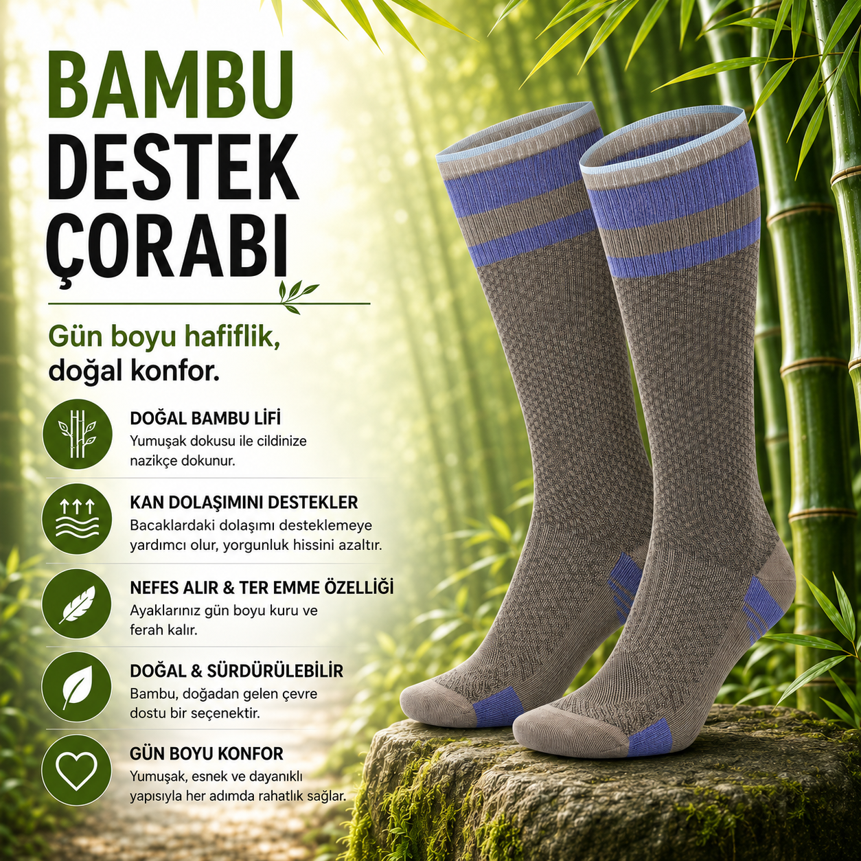 Bambu Destek Çorabı Mavi
