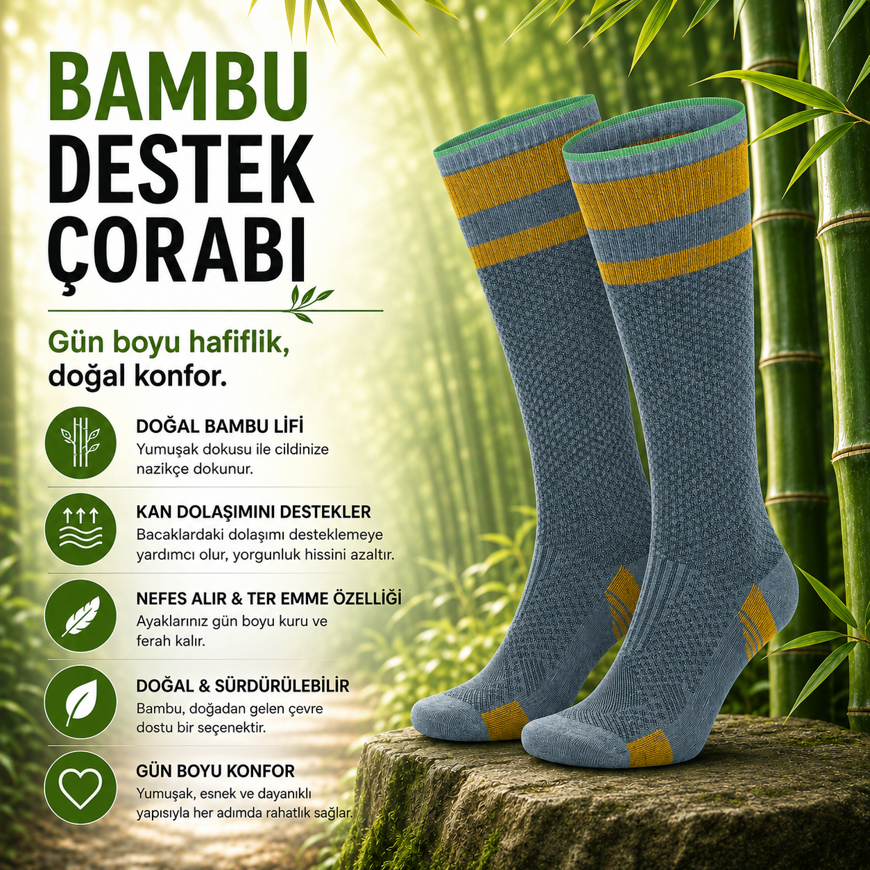 Bambu Destek Çorabı Sarı