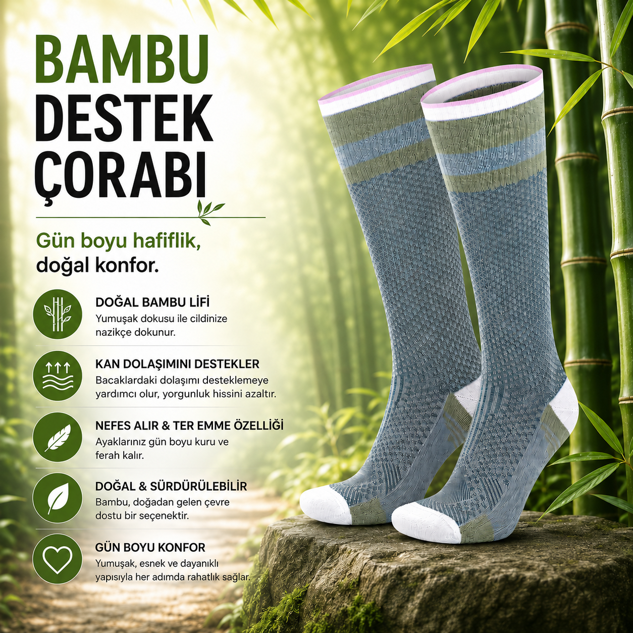 Bambu Destek Çorabı Beyaz